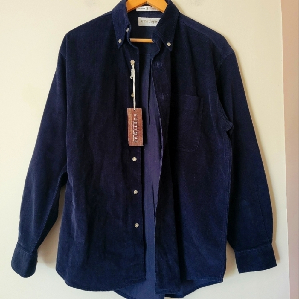 Vintage NWT Deadstock Oversized Navy Corduroy Button Down Shirt Size S M